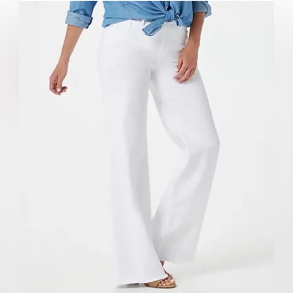 NYDJ Women’s Frayed Hem Slimming Wide Leg Jeans, White Size 8